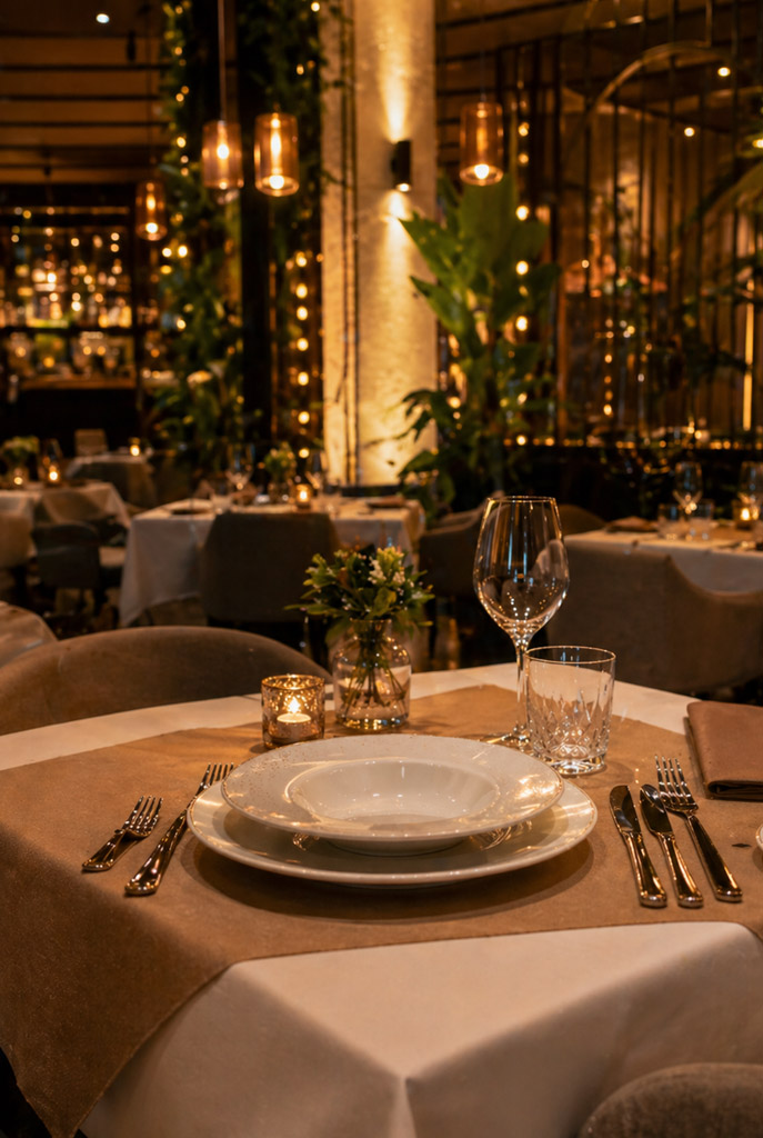 Mesa vestida y preparada en Restaurante Maríamulata